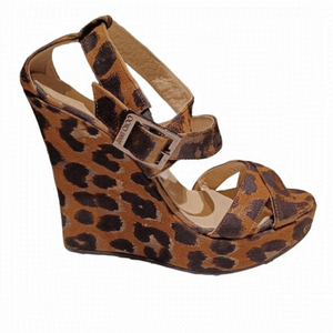 Jimmy CHOO leopard fabric print strappy anckle sandals platforms wedges